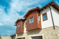 Restored houses with bay windows on the historical streets of Side Antalya