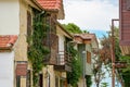 Restored houses with bay windows on the historical streets of Side Antalya