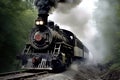 restored locomotive puffing smoke on tracks