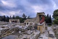 Restored North Entrance with charging bull fresco at the archaeological site of Knossos Royalty Free Stock Photo