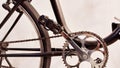 Restored old bicycle, central gear, chain and rear wheel view Royalty Free Stock Photo