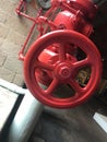 Restored red valve in Victorian factory