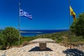 Restored remains of the ancient St Lukes church overlooking the Aegean Sea (Elounda, Crete