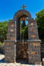 Restored remains of the ancient St Lukes church overlooking the Aegean Sea (Elounda, Crete