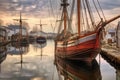restored viking ship in a peaceful scandinavian harbor