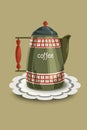 Restored vintage enamel coffee pot with checkered patterns Royalty Free Stock Photo
