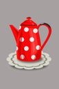 Restored vintage red enamel coffee pot with polka dots