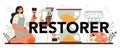 Restorer typographic header. Artist restores an ancient statue, old painting Royalty Free Stock Photo