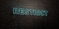 RESTRICT -Realistic Neon Sign on Brick Wall background - 3D rendered royalty free stock image Royalty Free Stock Photo