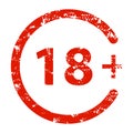 Restricted age rubber stamp 18 or eighteen years old