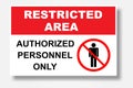 Restricted area authorized personnel only symbol No access, no entry, prohibition sign with man vector icon for graphic design, Royalty Free Stock Photo