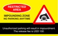 Restricted area. Impounding zone and No Parking Anytime Notification. Vector. Royalty Free Stock Photo