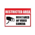 Restricted area monitored by video camera sign isolated on white background Royalty Free Stock Photo