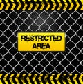 Restricted area sign - wire fence and yellow tapes illustration Royalty Free Stock Photo