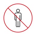 Restricted Entrance Red Stop Line Symbol. Ban Men Pedestrian Black Outline Icon. No Allowed Access Men Zone Sign. Enter