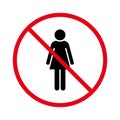 Restricted Female Entry Red Stop Circle Symbol. Not Woman Ban Black Silhouette Icon. Forbid Access Women Zone Pictogram