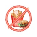 Restricted sign made from red empty packs and french fries Royalty Free Stock Photo