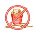 Restricted sign made from red empty packs and french fries Royalty Free Stock Photo