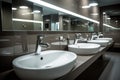 Restroom concept Modern public bathroom with row of white sinks Royalty Free Stock Photo