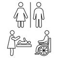 Restroom icons. Man, woman, wheelchair person symbol and baby changing. Male, Female, Handicap toilet sign. WC line icons. Royalty Free Stock Photo