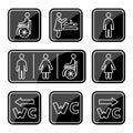 Restroom icons. Man, woman, wheelchair person symbol and baby changing. Male, Female, Handicap toilet sign. WC line icons. Royalty Free Stock Photo