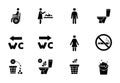 Restroom icons. Man, woman, wheelchair person symbol and baby changing. Stop smoke and pollution in the toilet. Do not flush. Male Royalty Free Stock Photo