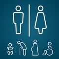 Restroom male female pregnant cripple oldster and baby sign outline stroke