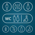 Restroom male female pregnant cripple oldster and baby sign outline stroke