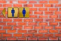 Restroom sign on brick wall background