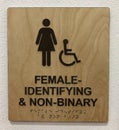 Restroom sign for femail identifying and non-binary