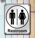 Restroom sign on old colour wooden wall Royalty Free Stock Photo