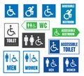 Restroom signs for disabled people, accessible handicap icons Royalty Free Stock Photo