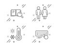 Restroom, Weather thermometer and Search book icons set. Computer keyboard sign. Vector Royalty Free Stock Photo
