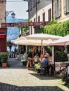Resturants in Orta San Giulio town Italy with tourist Royalty Free Stock Photo