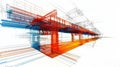 Results of bridge engineering structural analysis using the finite element method. Blue indicates tension, red indicates