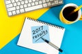 2017 results - note at blue and yellow workplace with coffee. Time to annual review