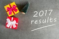 2017 results - text on a dark background with Christmas decoration. The concept of achievements and failures of career