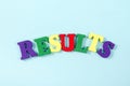 Results word on blue. Succeed business success, be a winner in elections, pop poll or sports test, report, election Royalty Free Stock Photo