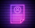 Resume of the employee icon. Elements of HR and Heat hunting in neon style icons. Simple icon for websites, web design, mobile app Royalty Free Stock Photo