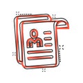 Resume icon in comic style. Contract document cartoon vector illustration on white isolated background. Paper notepad splash Royalty Free Stock Photo