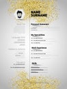 Resume Minimalist CV in gold glitter style, Resume template with