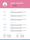 Resume template design with pink headings