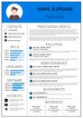 Resume template for man. Modern CV layout with infographic. Minimalist curriculum vitae design. Employment vector illustration