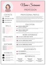 Resume template for women. Modern CV layout with infographic. Minimalist curriculum vitae design. Employment vector illustration