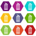 Resume thrown away in the trash can icon set color hexahedron