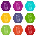 Resume thrown away in the trash can icons set 9 vector