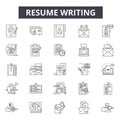 Resume writing line icons, signs, vector set, linear concept, outline illustration