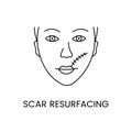 Resurfacing, treatment of scars with the help of laser cosmetology, line icon in vector face of a woman with a scar