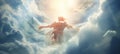 Resurrected angel ascending to heaven in bright sky with clouds, divine concept, text space Royalty Free Stock Photo