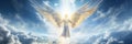 resurrected angel ascending to heaven in bright sky with god second coming concept Royalty Free Stock Photo